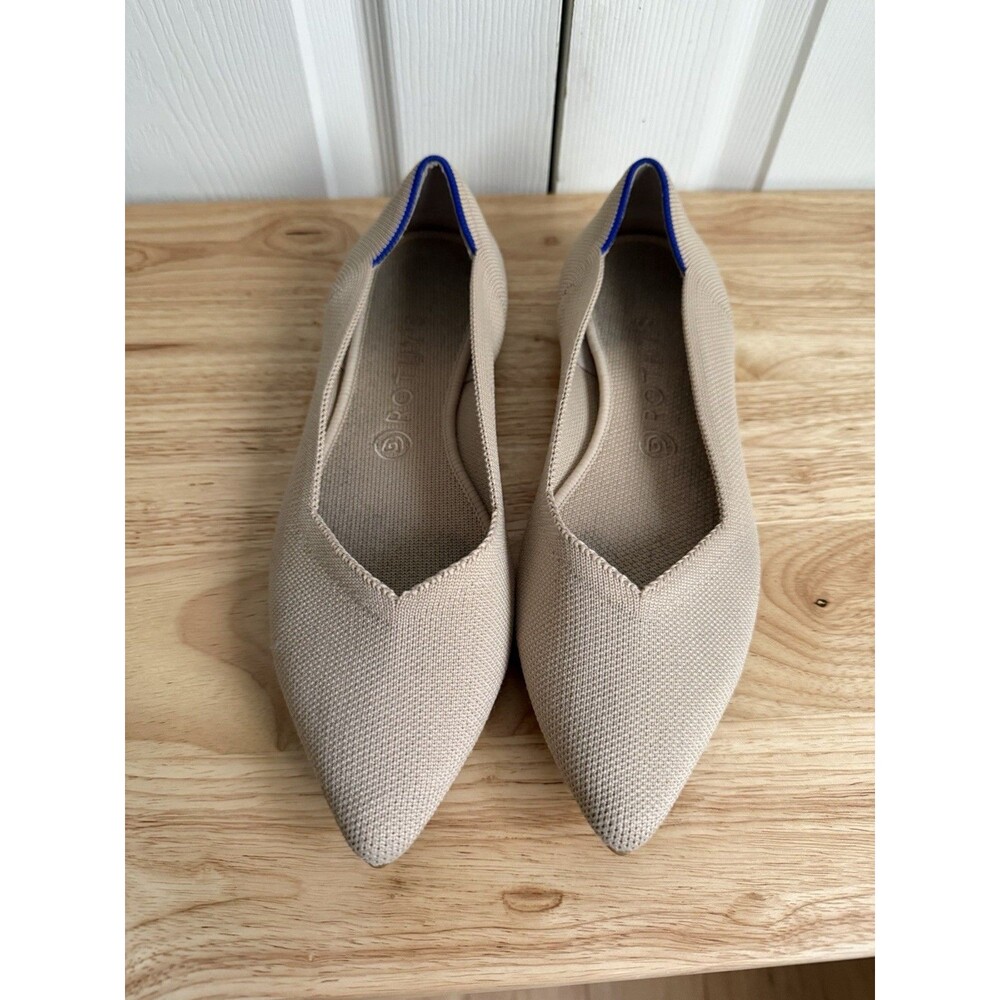 Rothy’s The Point Toe Ballet Flats Ecru Cream Knit Size 10.5